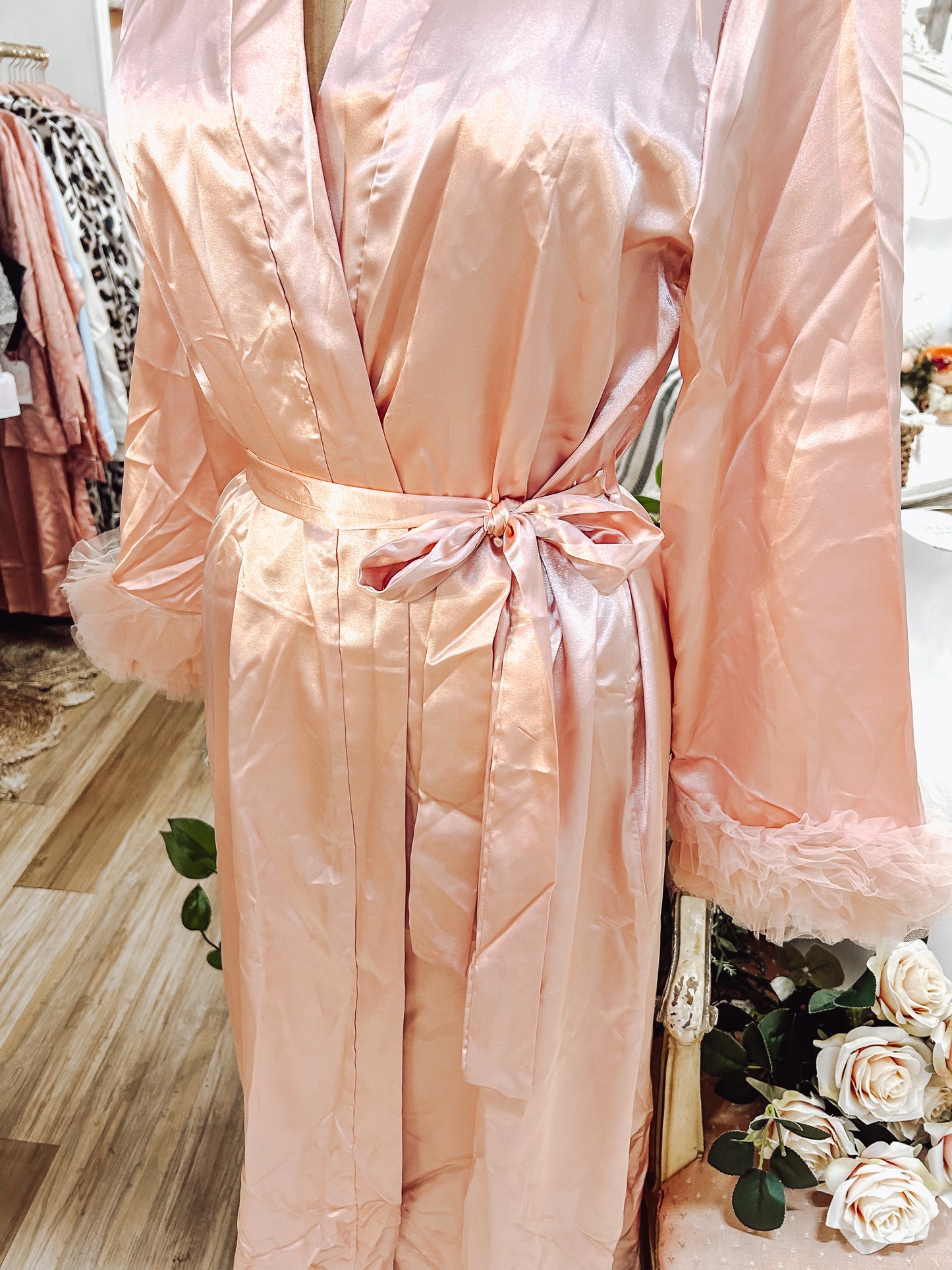 Silk Robe with Mesh Lace Long Sleeve