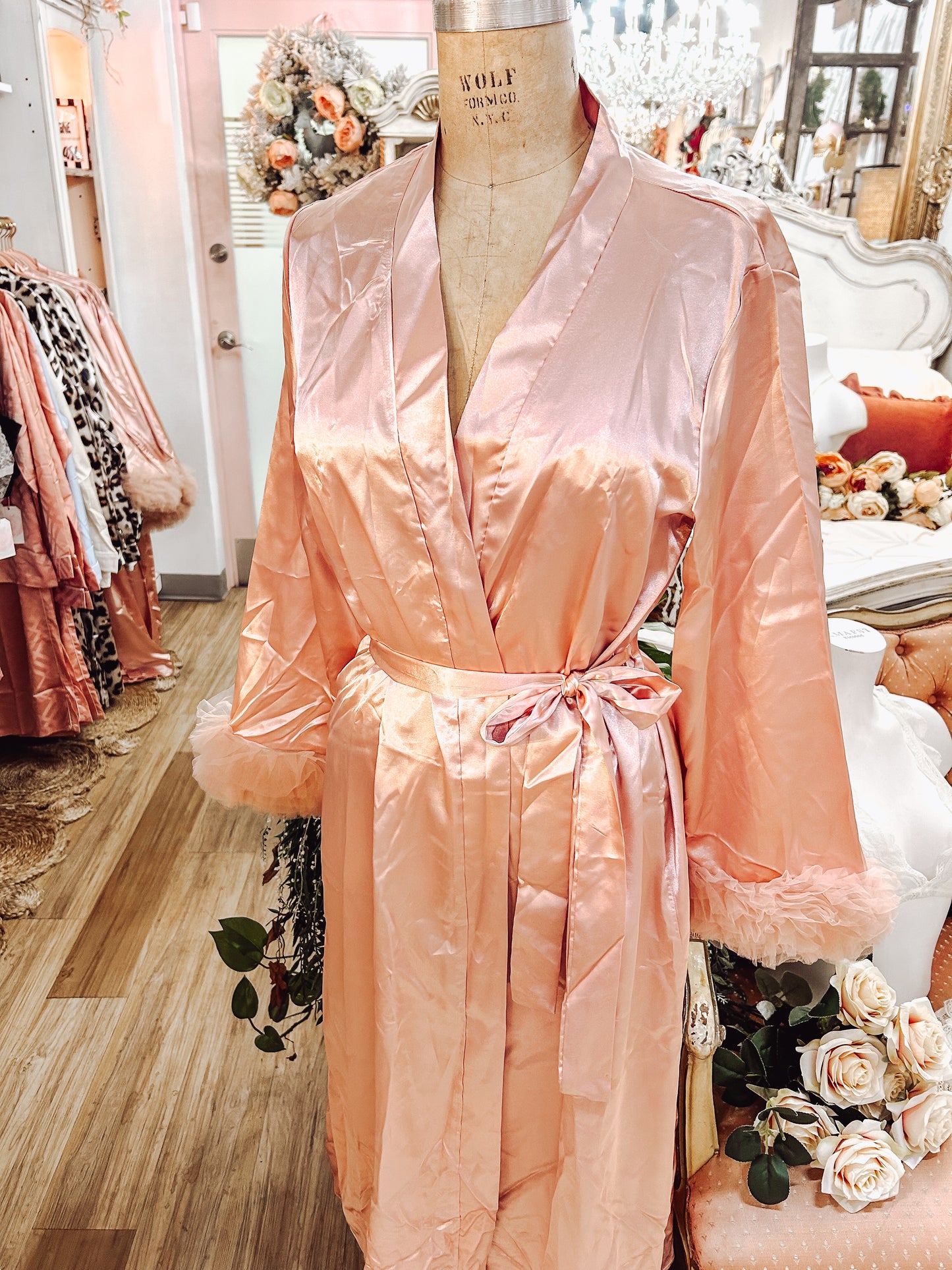 Silk Robe with Mesh Lace Long Sleeve