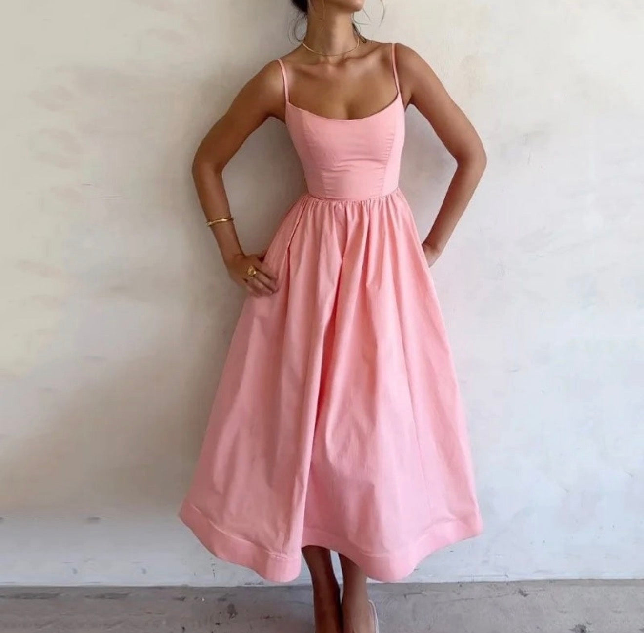Pink Fitted Waist Dress
