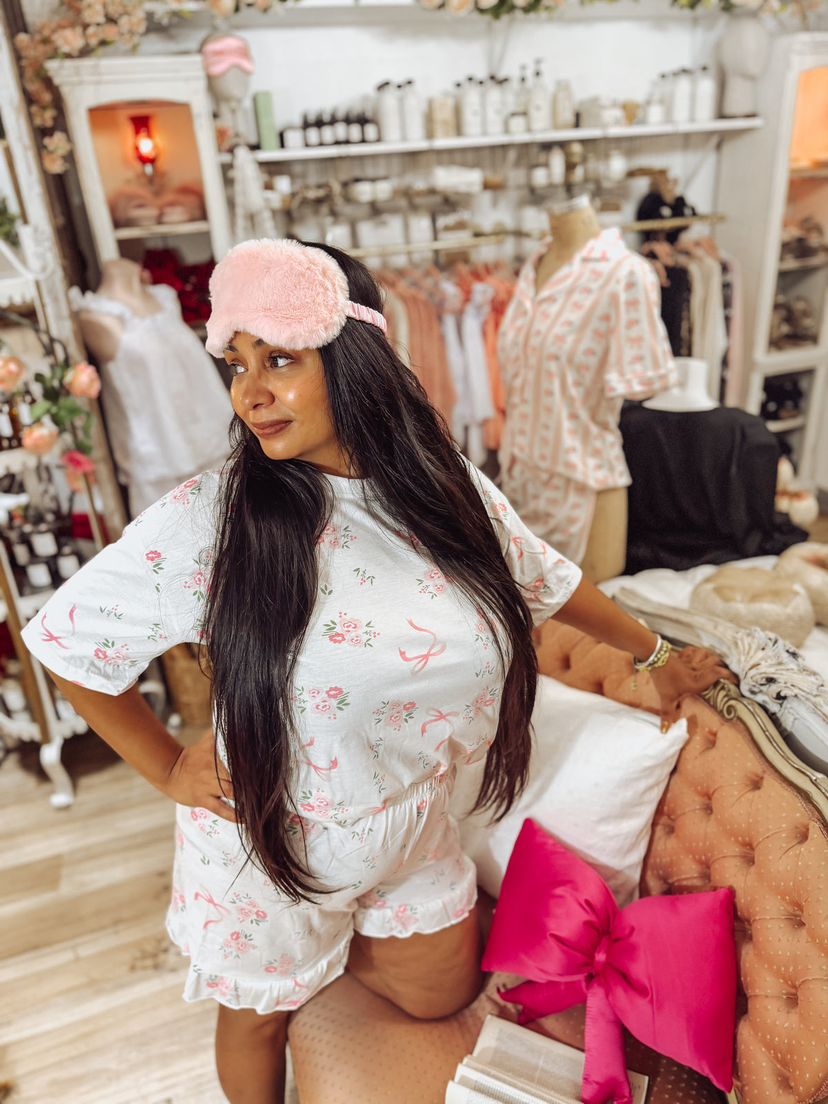 Ruffle Floral Print T-Shirt & Shorts Pajama Set
