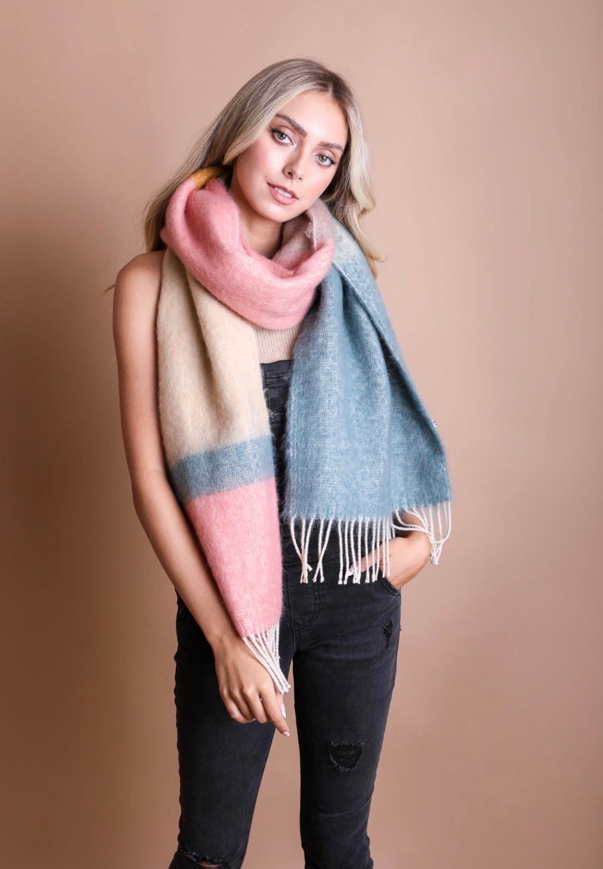 Winter Color Block Faux Mohair Scarf