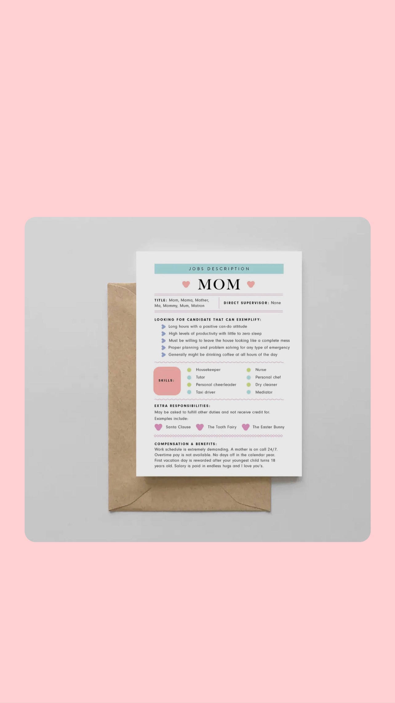 Mom: Job Description Card - Mother's Day Card