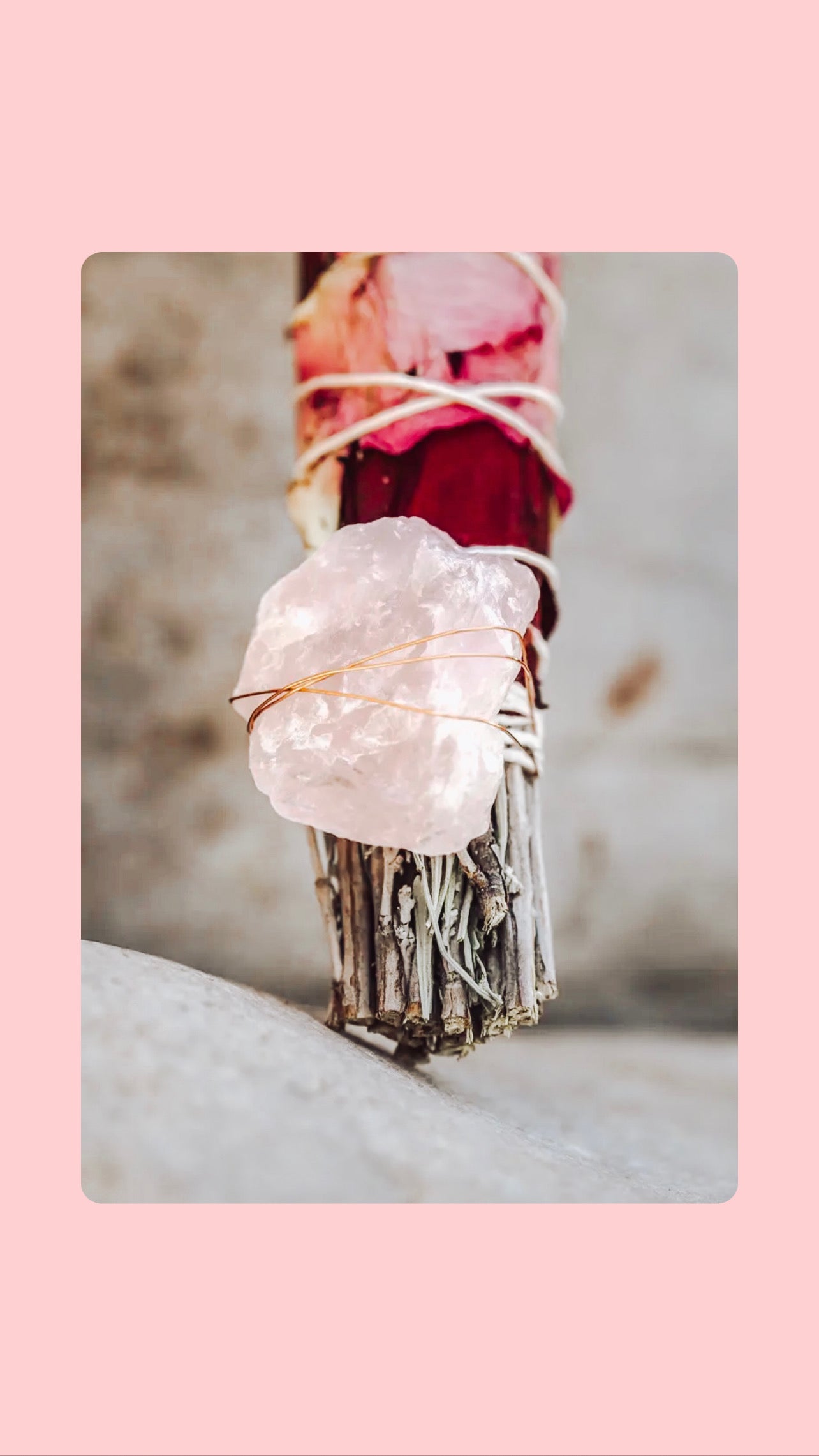 Sage Bundle Large Rose & Crystal with Info Card