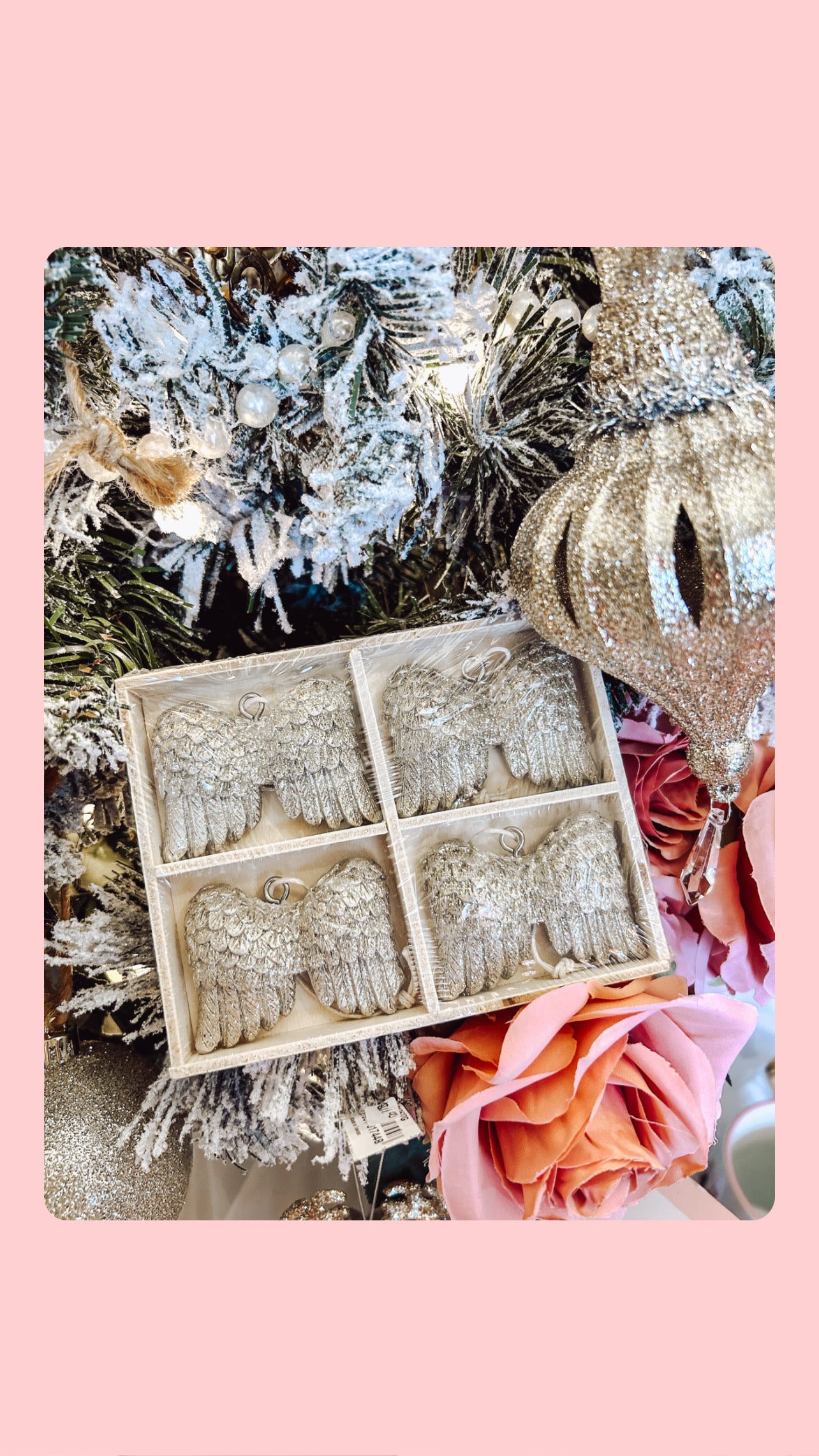 Set of 4 glitter angel wing ornaments 1.5in