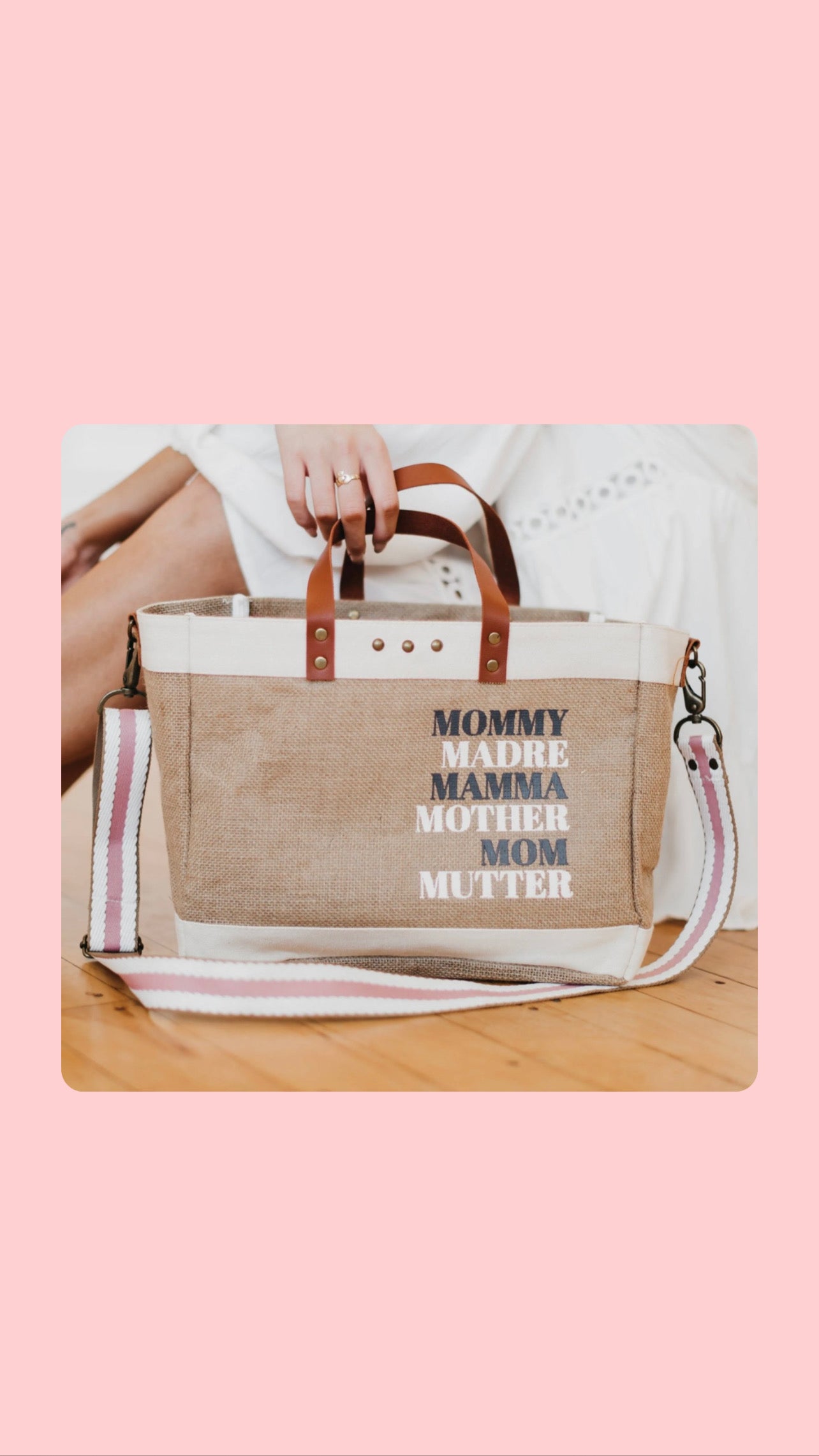 Moms For All Jute Crossbody Tote
