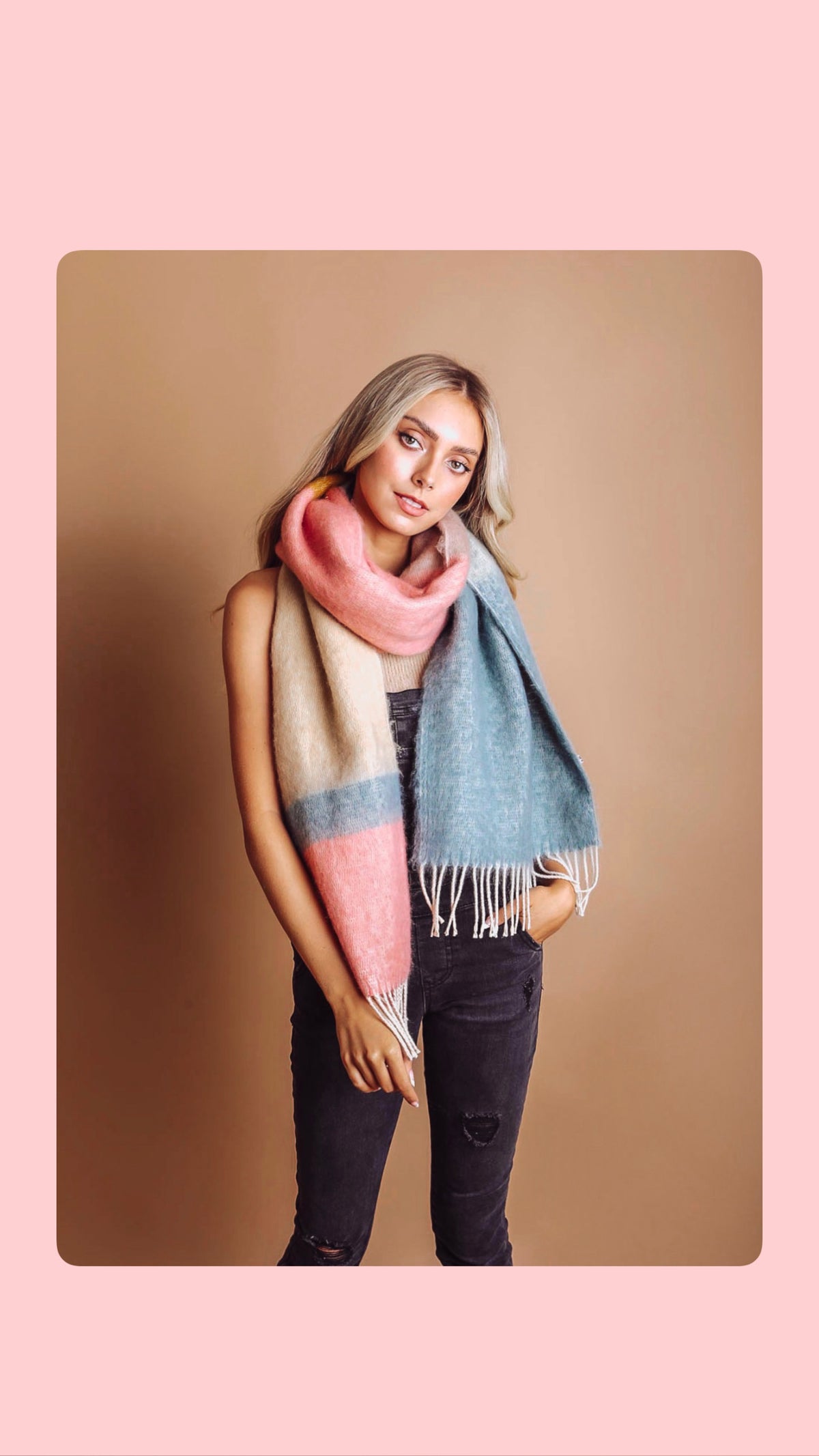 Winter Color Block Faux Mohair Scarf