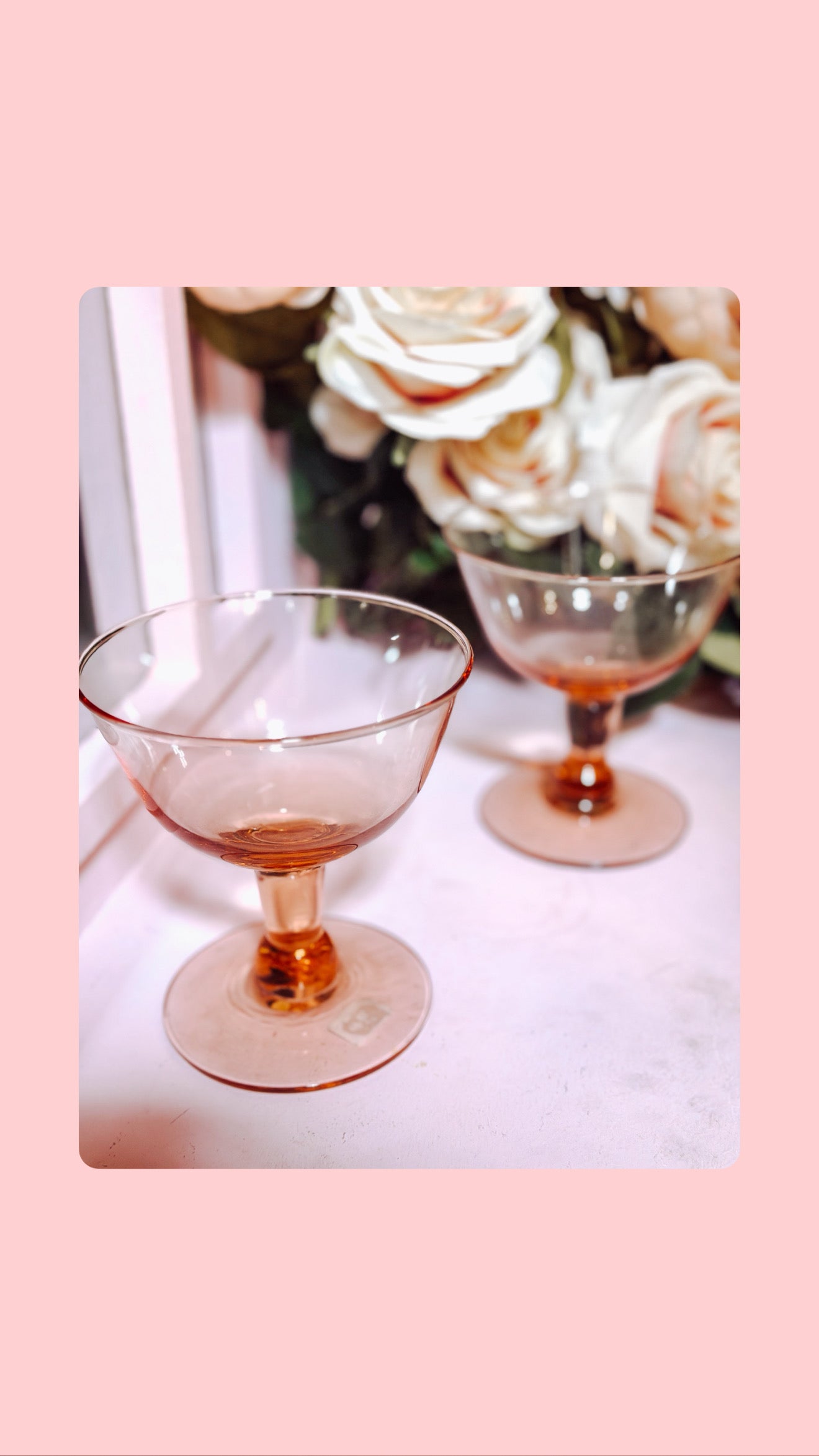 Pair of Pink Glass Cocktail Glasses – Elegant Vintage
