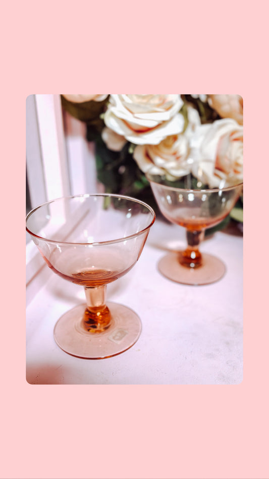 Pair of Pink Glass Cocktail Glasses – Elegant Vintage