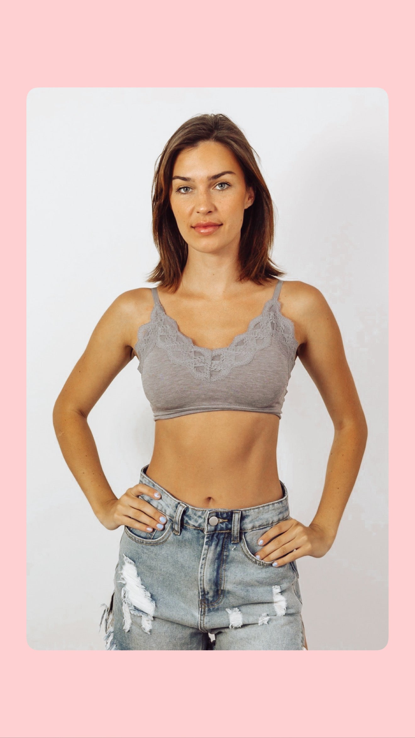 Ultra Soft Lace Trim Ribbed Seamless Bralette – One Size