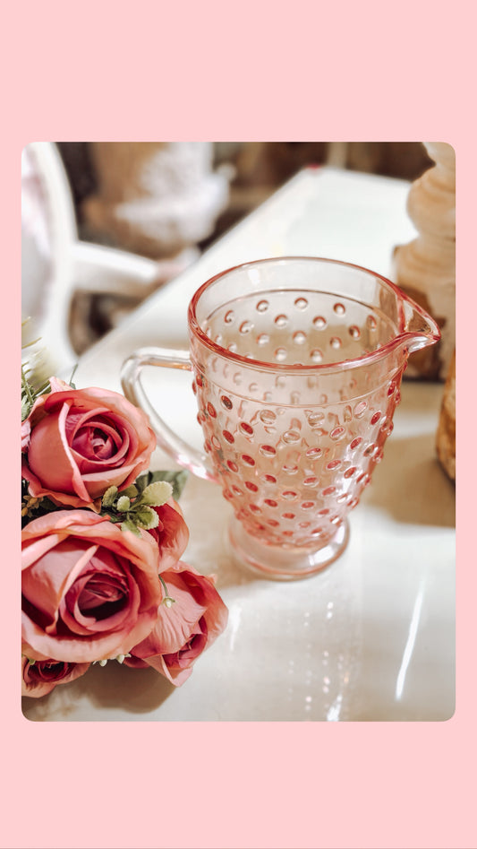 Blush Pink Glass Pitcher – Elegant Vintage Style Water Jug