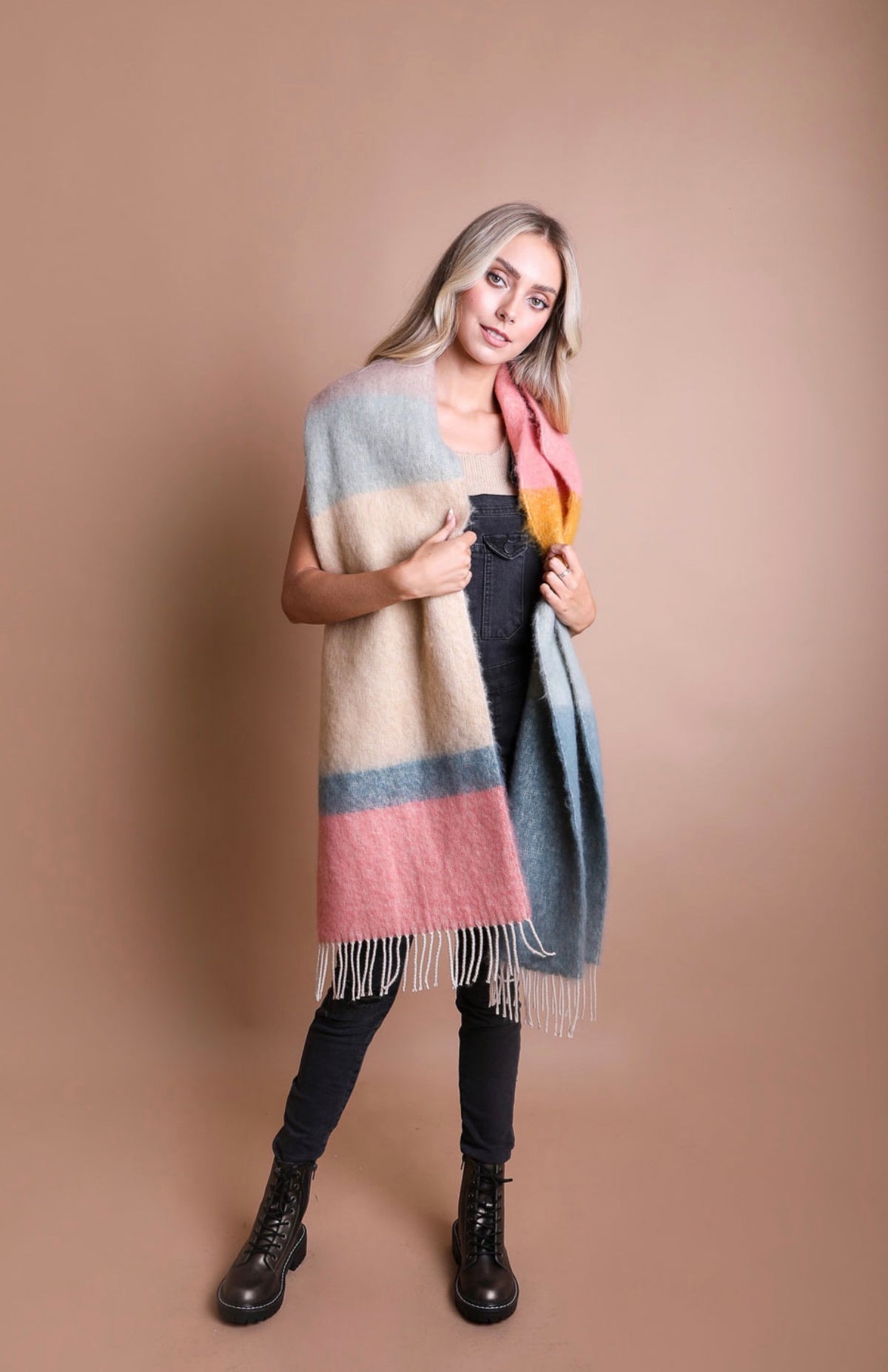 Winter Color Block Faux Mohair Scarf