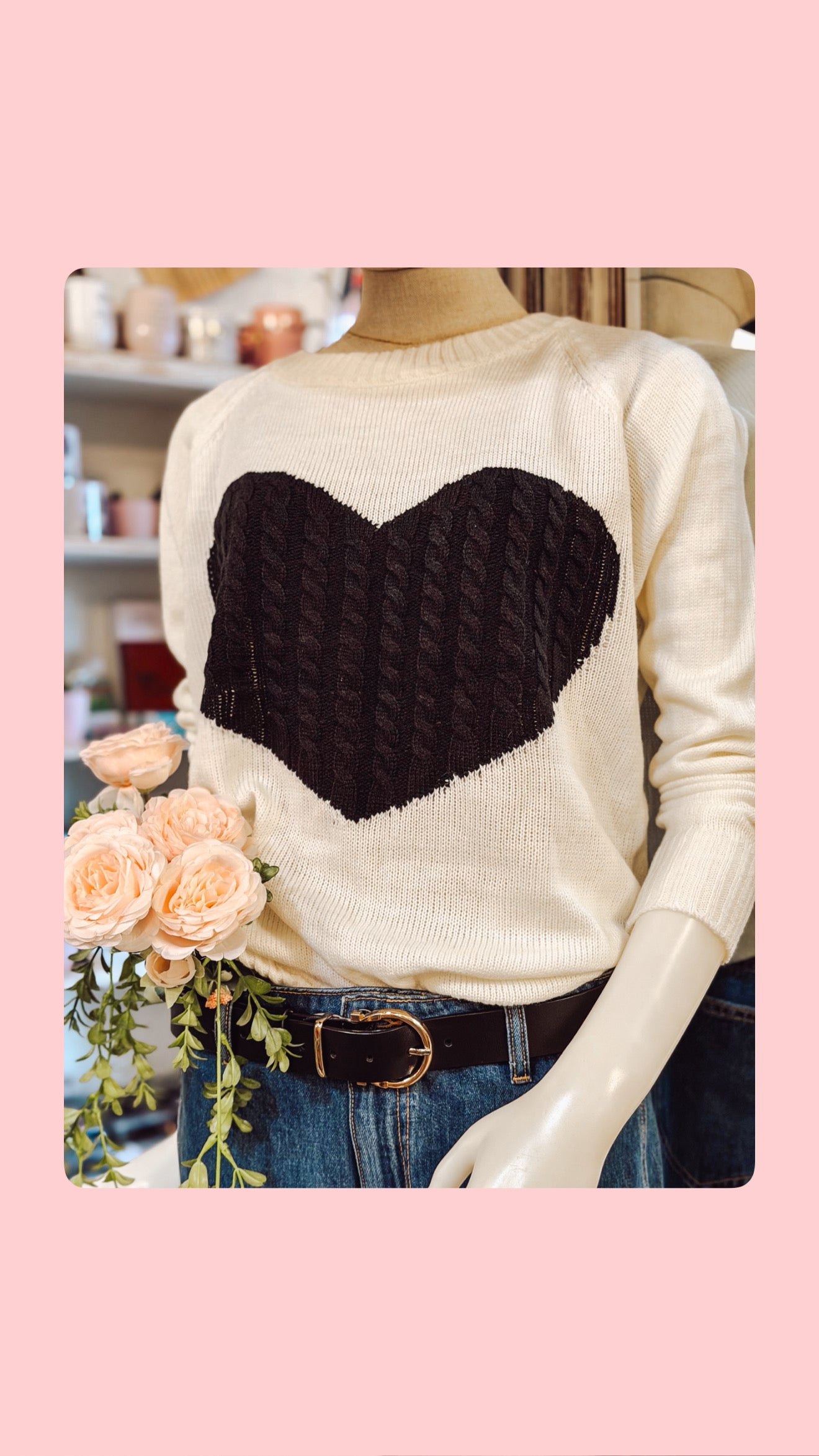 White & black Heart sweater
