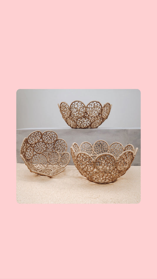 Jute Flower Baskets, Set of 3