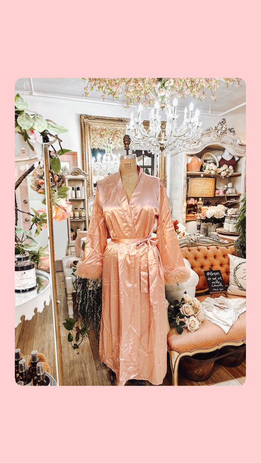 Silk Robe with Mesh Lace Long Sleeve