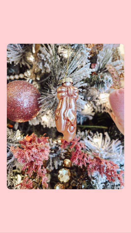 Glass Pink Pair of Ballet Shoe Ornament