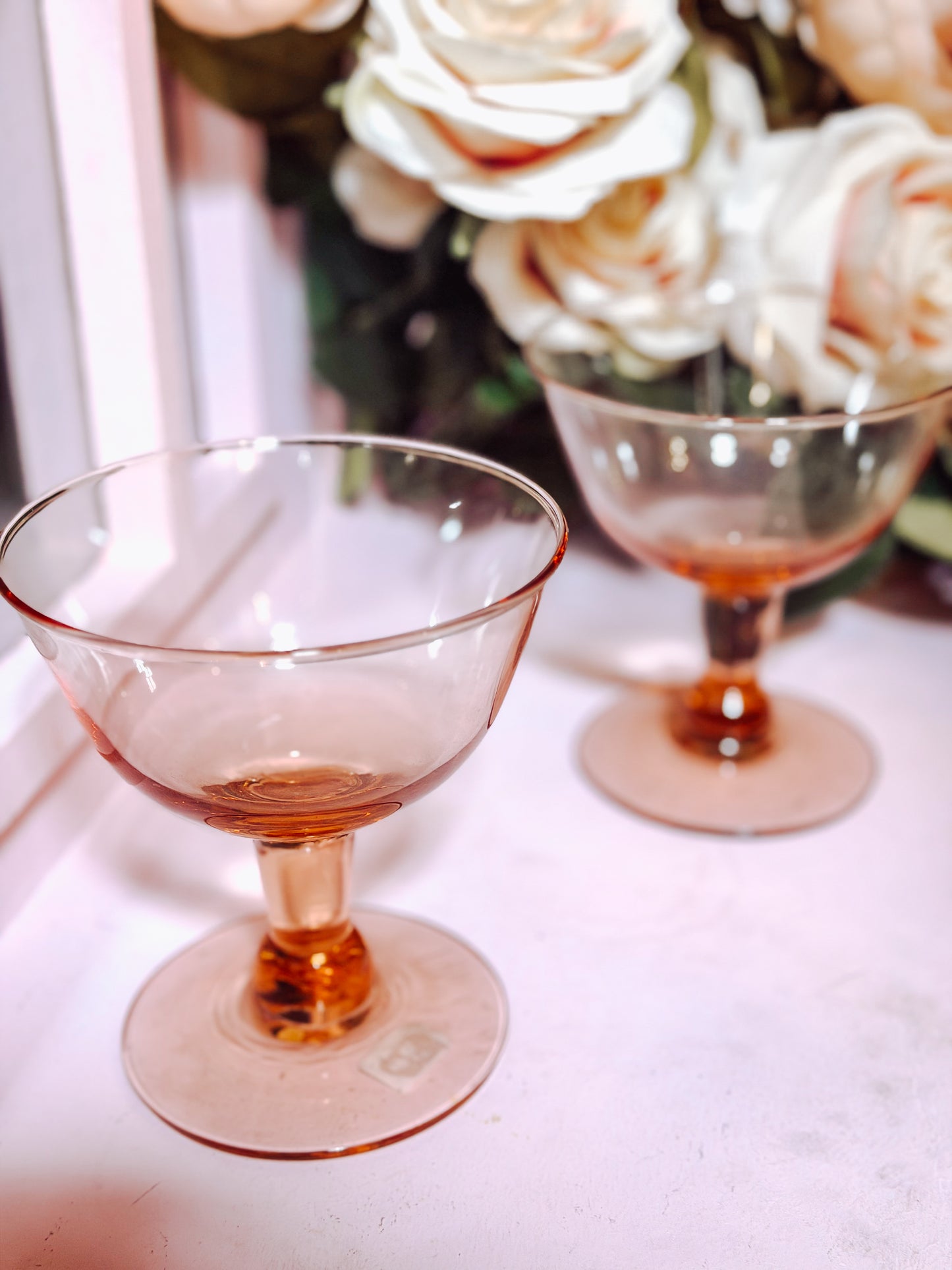 Pair of Pink Glass Cocktail Glasses – Elegant Vintage