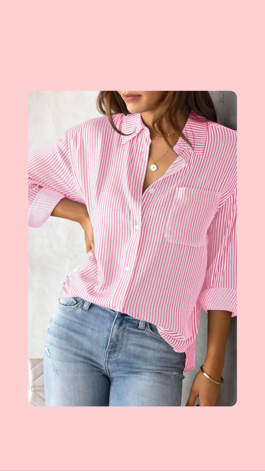 Striped Top Loose Casual Long Sleeve Shirt