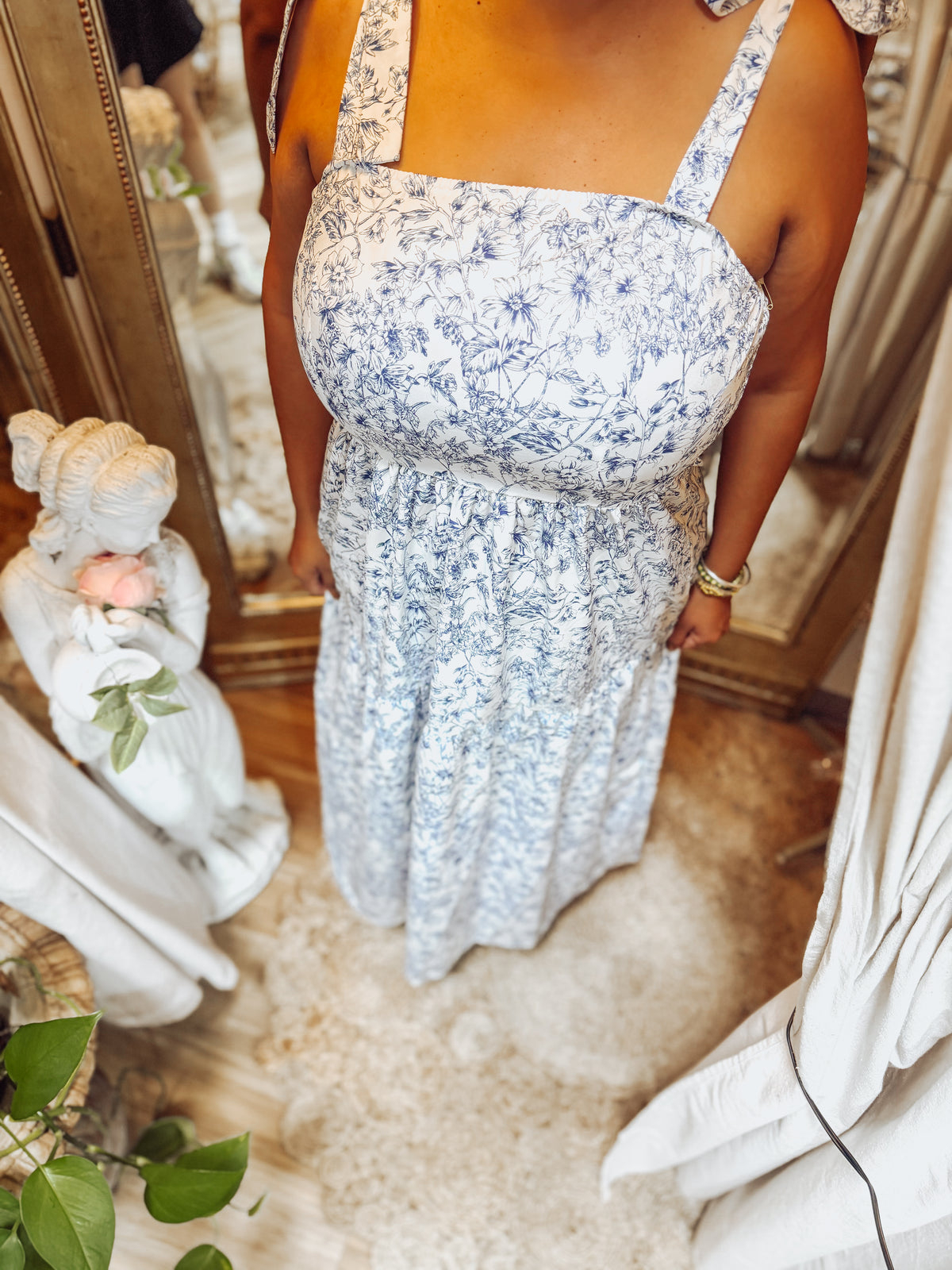 French Romance Bow Strap Floral Dress