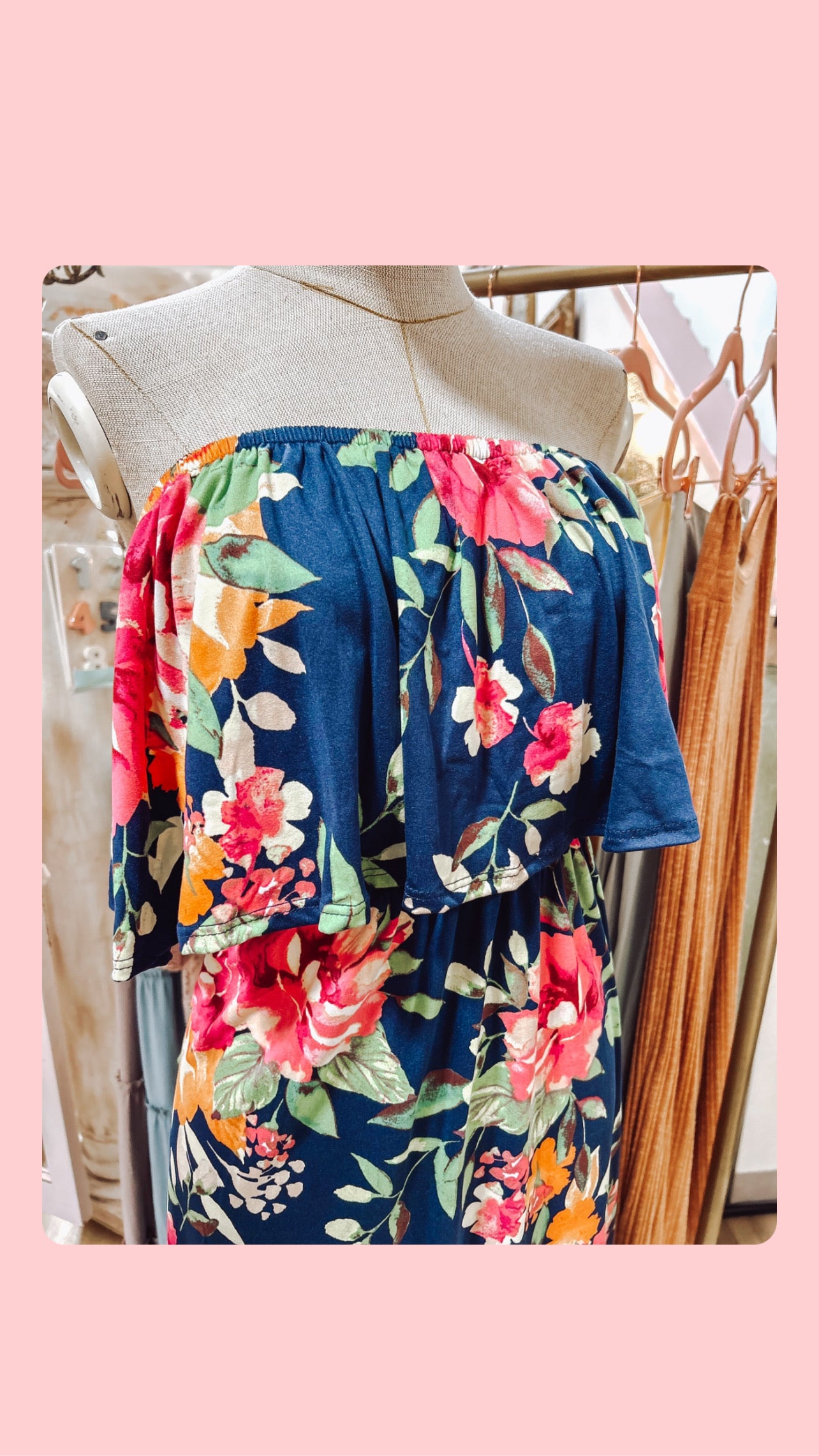 Off The Shoulder Navy Blue Floral Dress