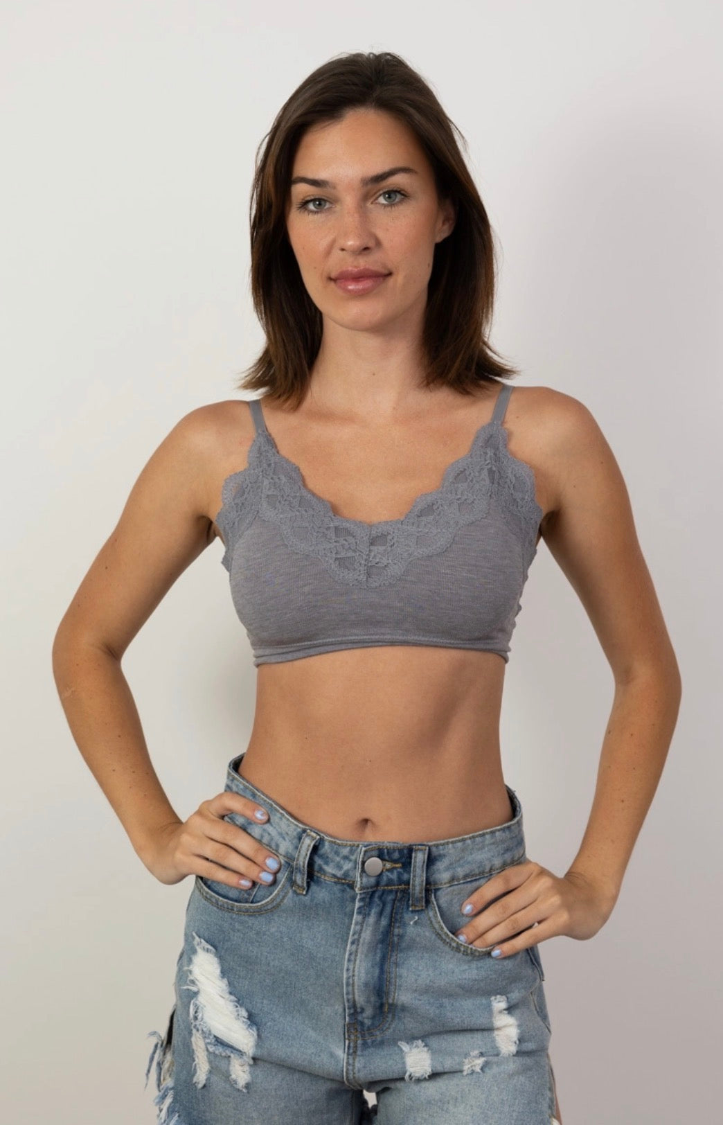 Ultra Soft Lace Trim Ribbed Seamless Bralette – One Size