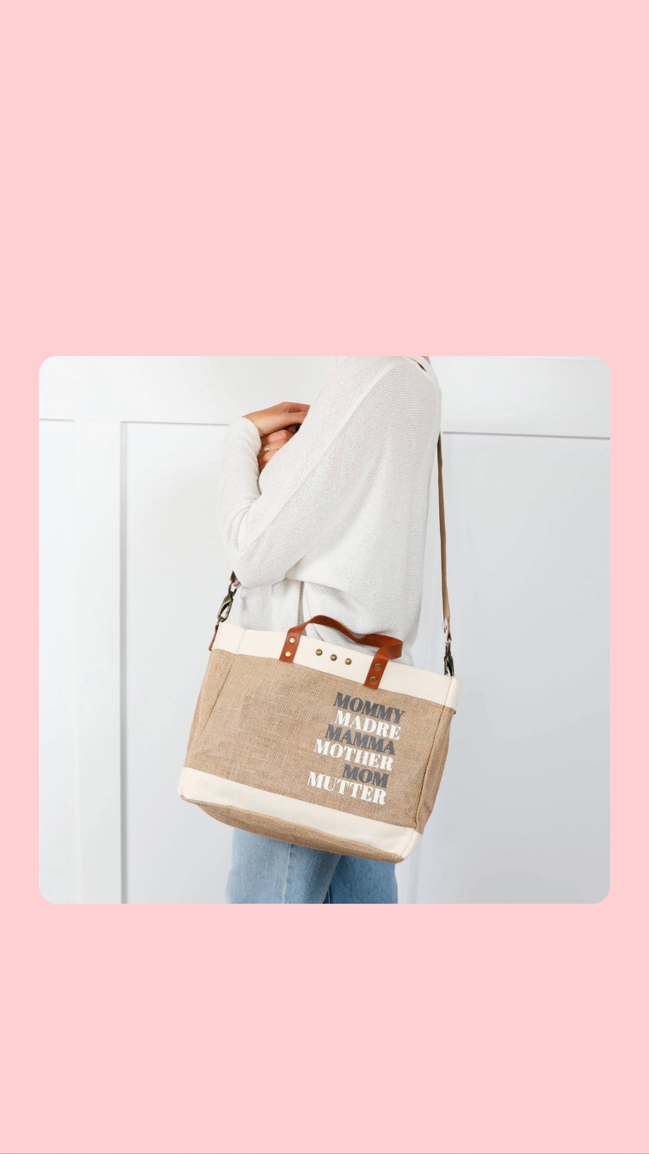Moms For All Jute Crossbody Tote