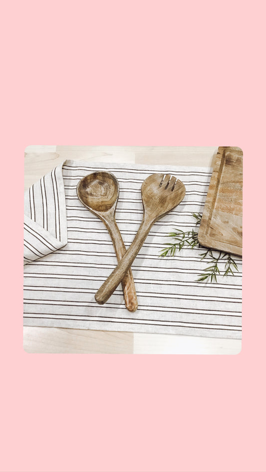 Curved Mango Wood Salad Servers, Set of 2