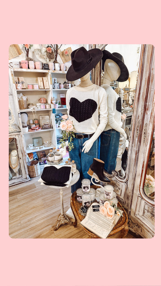 White & black Heart sweater