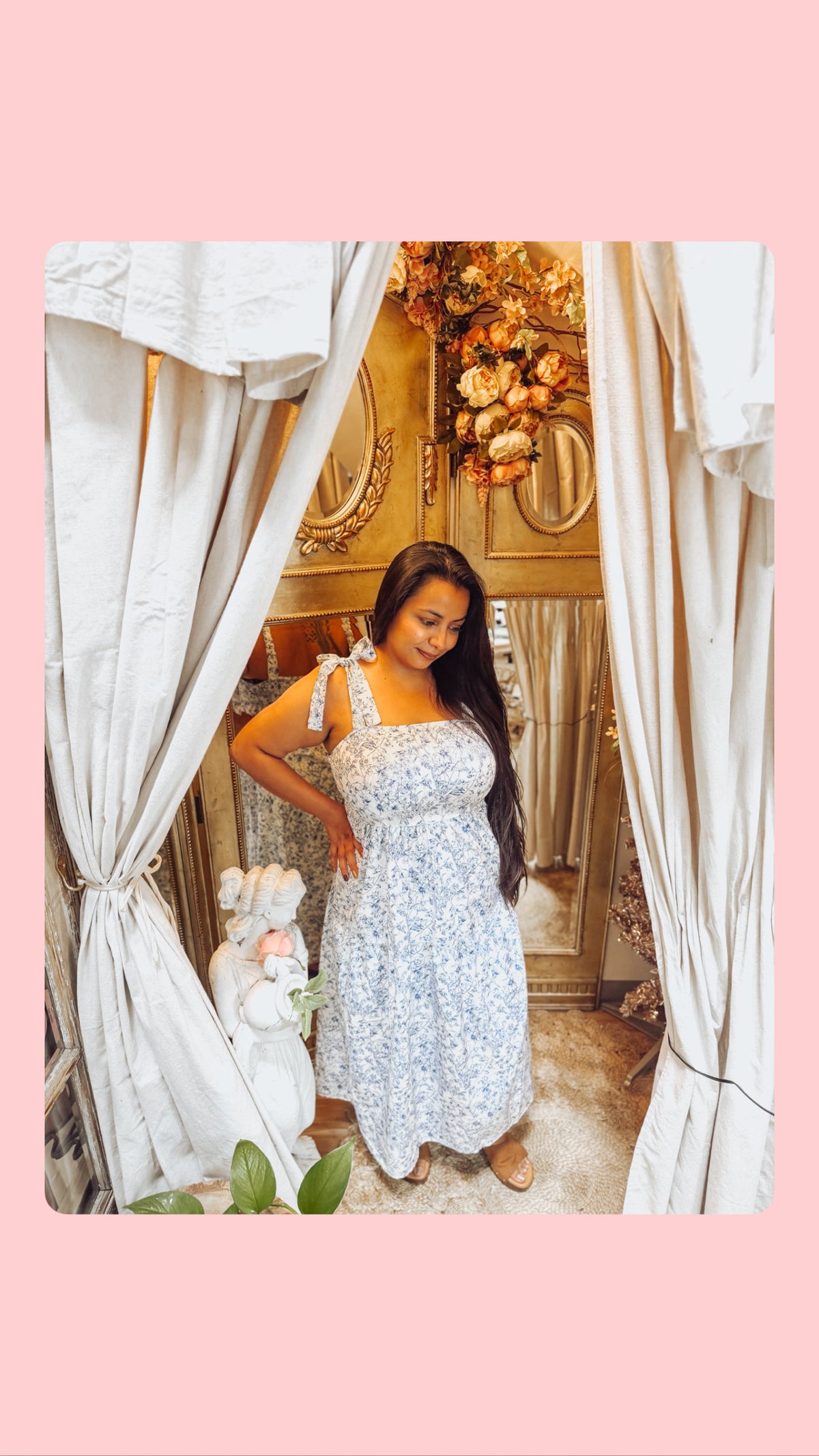French Romance Bow Strap Floral Dress
