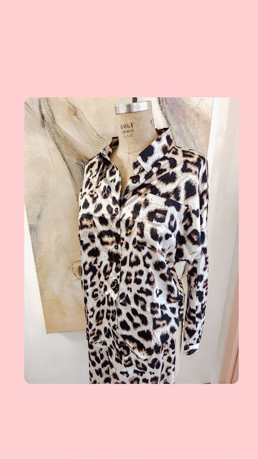 Leopard Silky Pajama Set