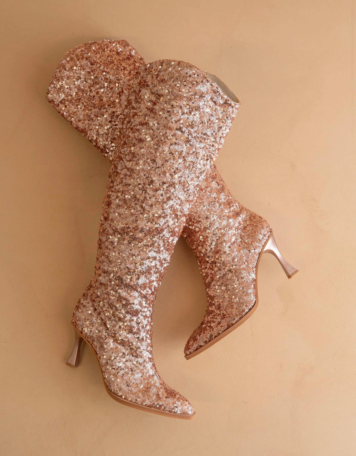 The Jewel | Rose Gold Knee High Sequin Boots