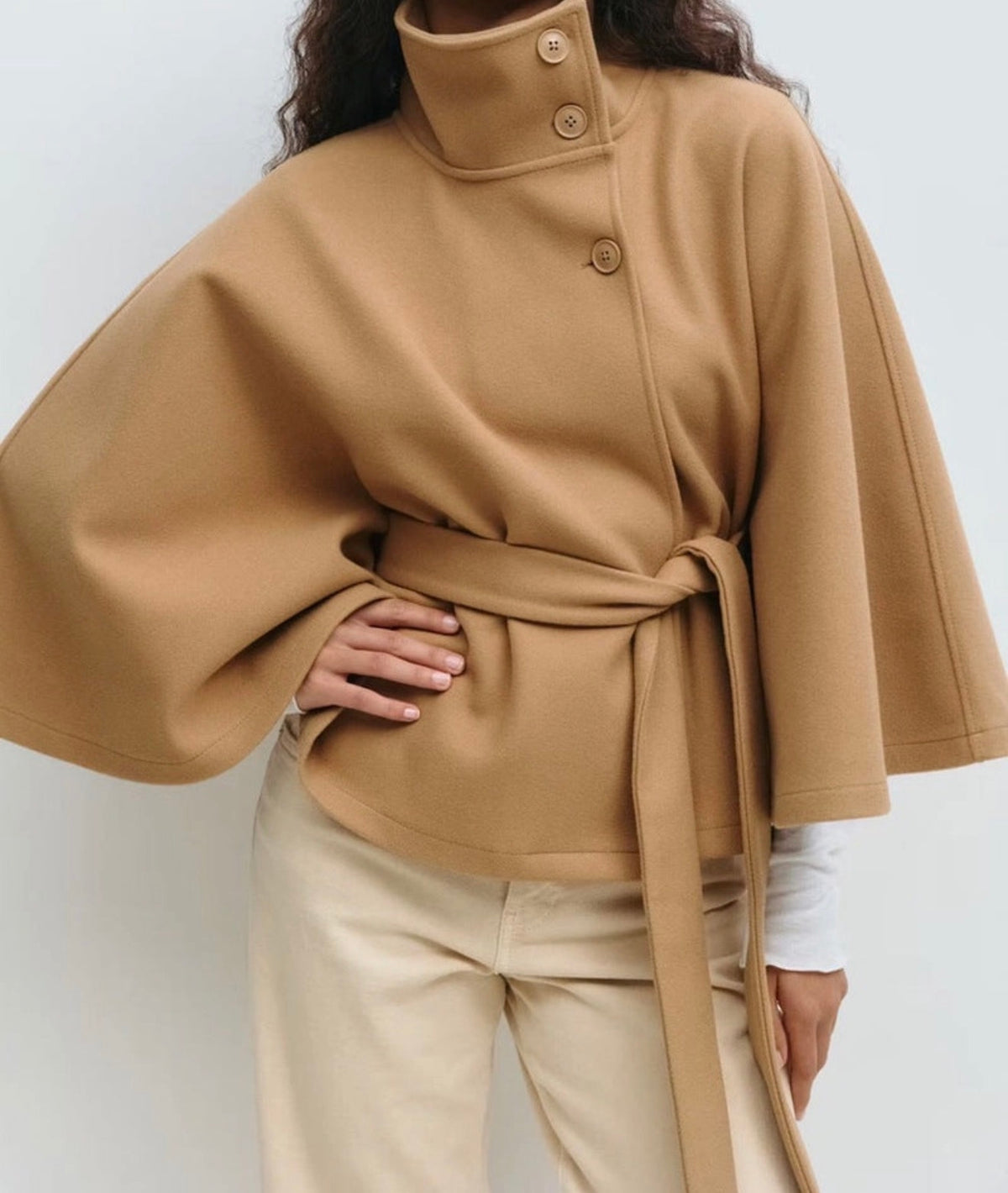 Khaki Belted Cape Coat