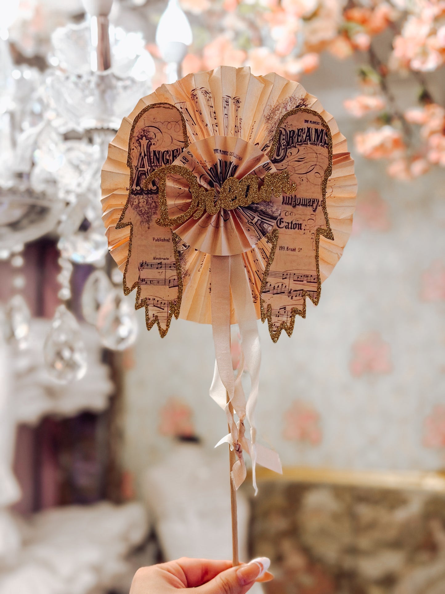 Handmade “Dream” Wand | Glitter Wings Music Note Decor Stick