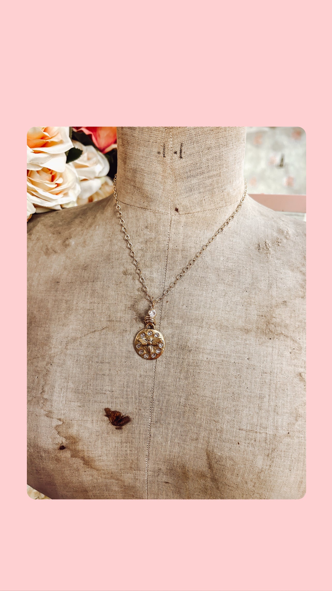 Hand Casted Bee Swarovski Crystal Necklace Boutique Jewelry