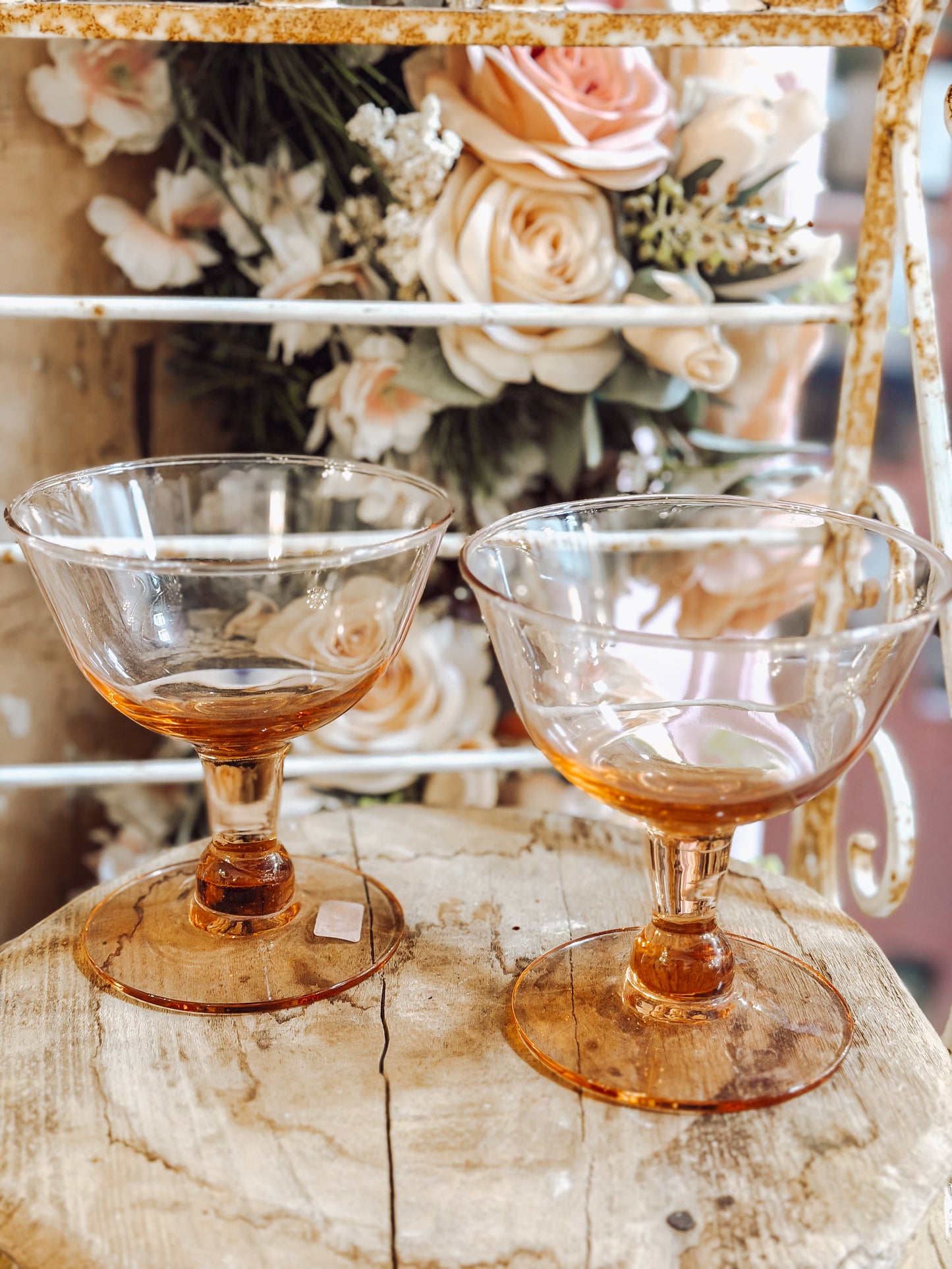 Pair of Pink Glass Cocktail Glasses – Elegant Vintage