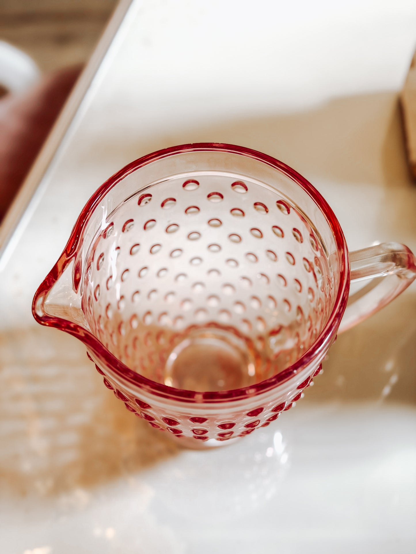 Blush Pink Glass Pitcher – Elegant Vintage Style Water Jug