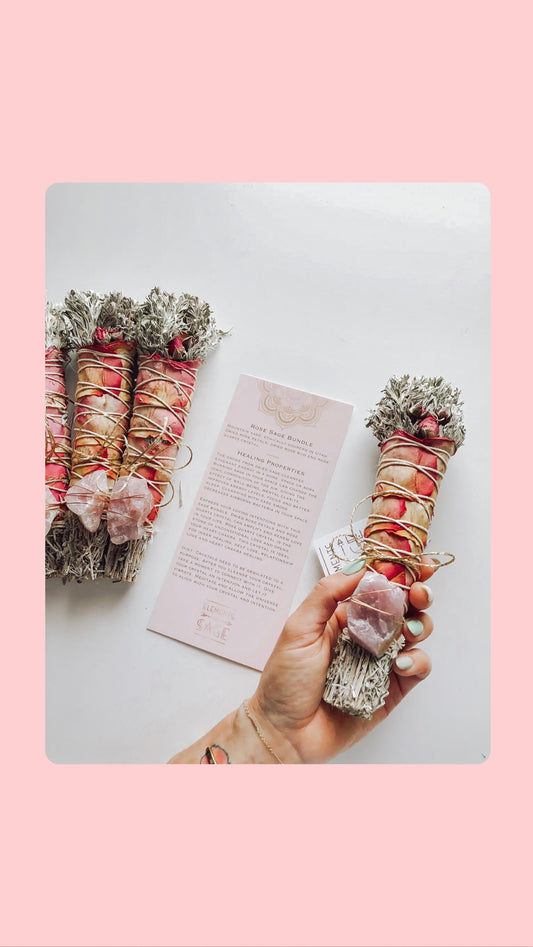 Sage Bundle Large Rose & Crystal with Info Card