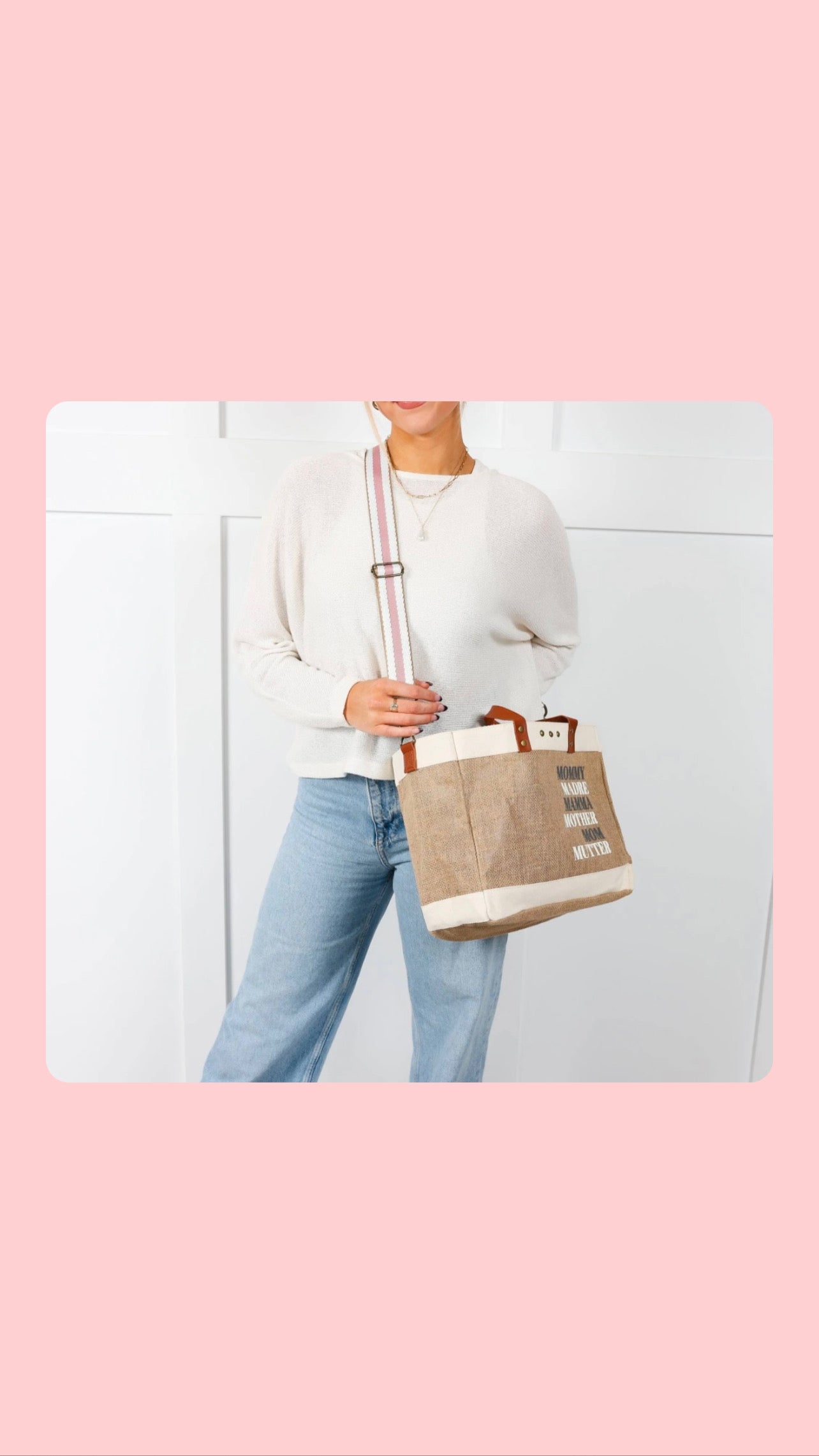 Moms For All Jute Crossbody Tote
