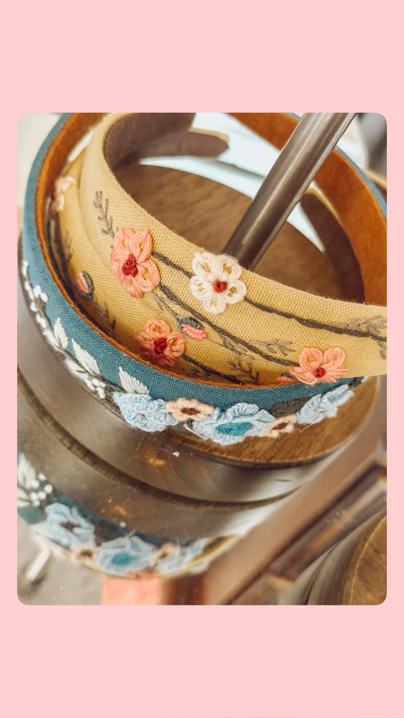 Hand Embroidered Floral Linen Headband