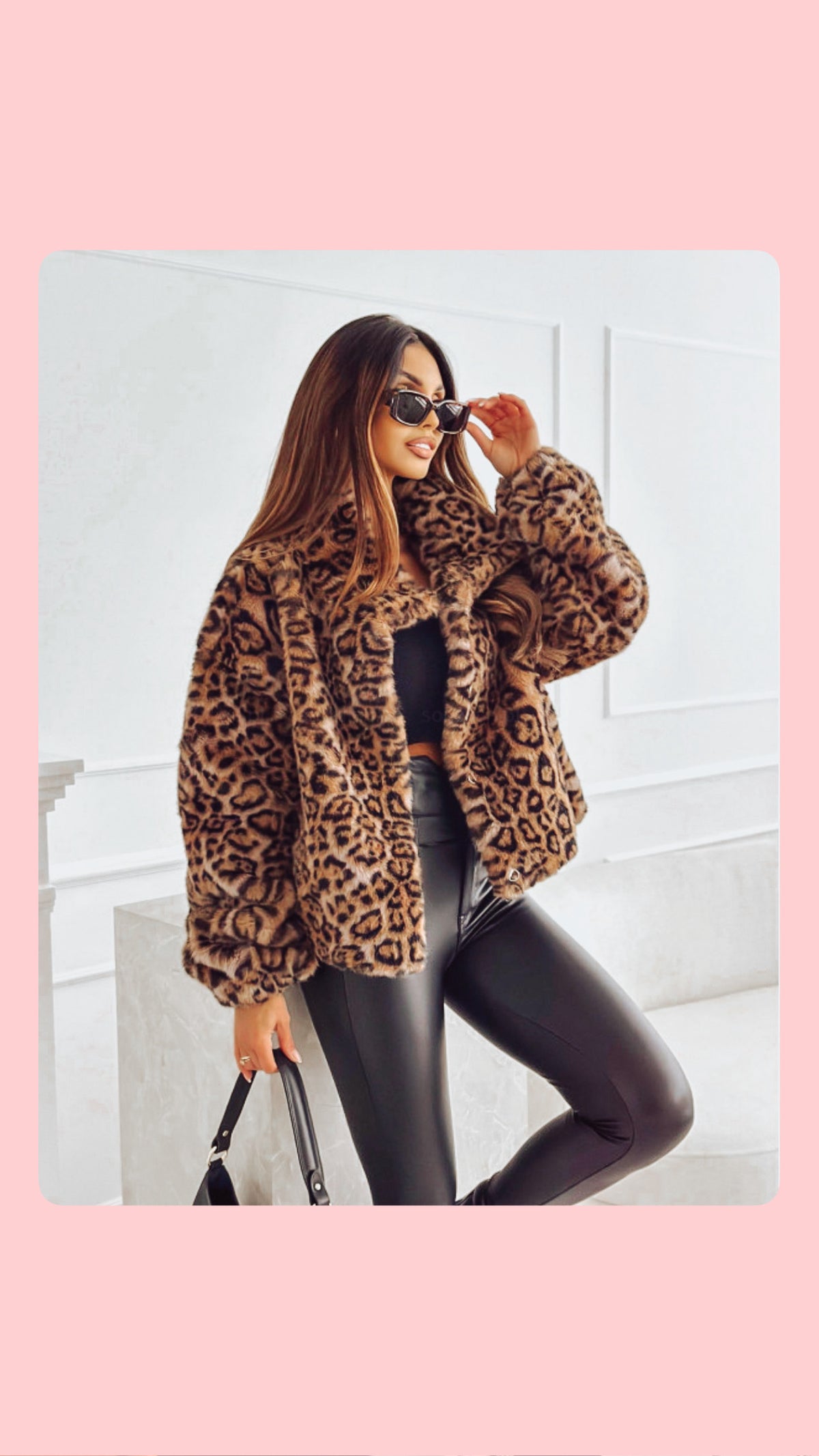 Leopard Print Cropped Fur Jacket
