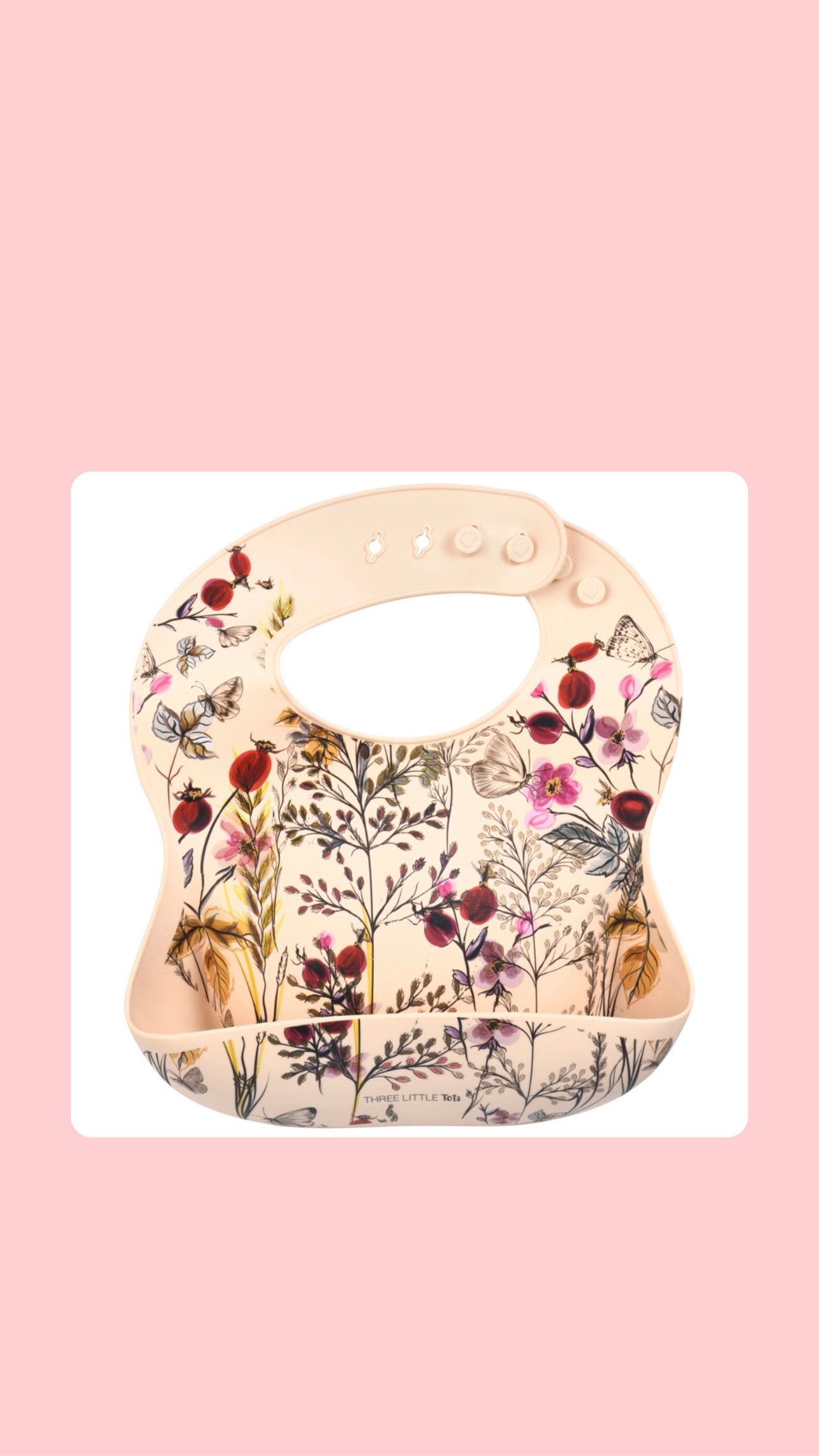 Flower Print Silicone Bib with Crumb Catcher