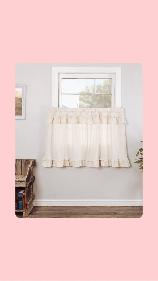 Muslin Ruffled Natural Tier Curtains